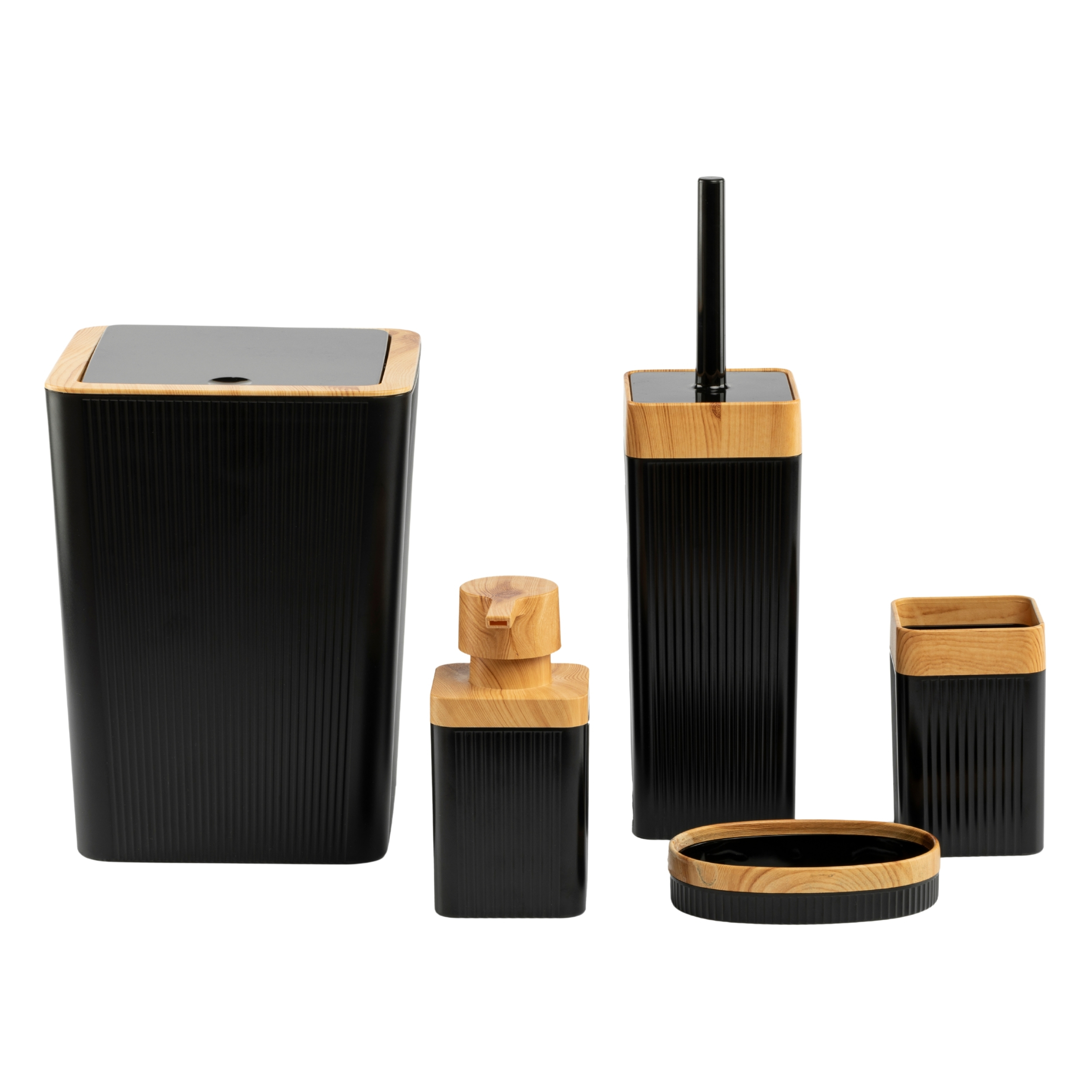 Maxel Mimoza Çizgili Ahşap 5'Li Banyo Seti