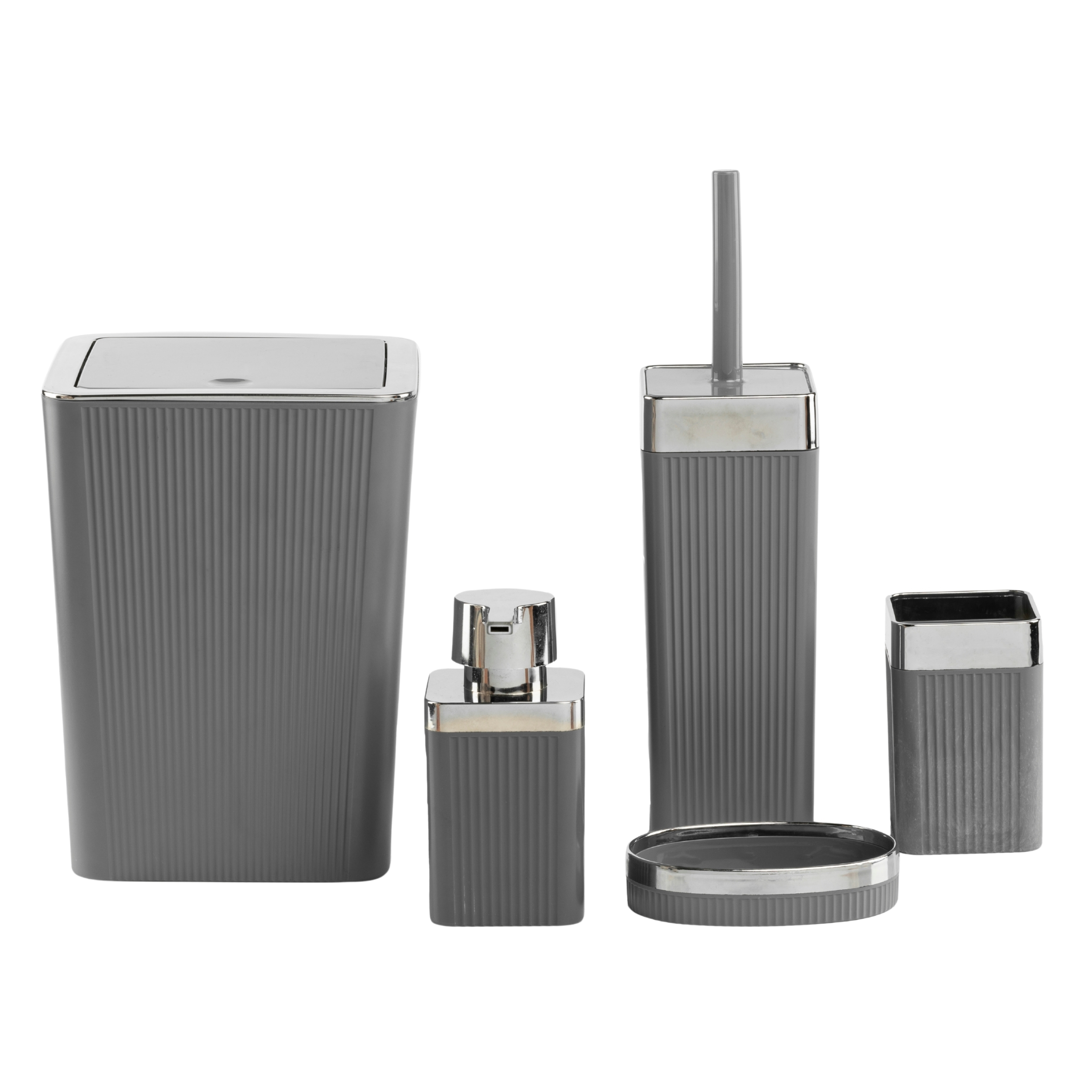 Maxel Mimoza Çizgili Krom 5'Li Banyo Seti